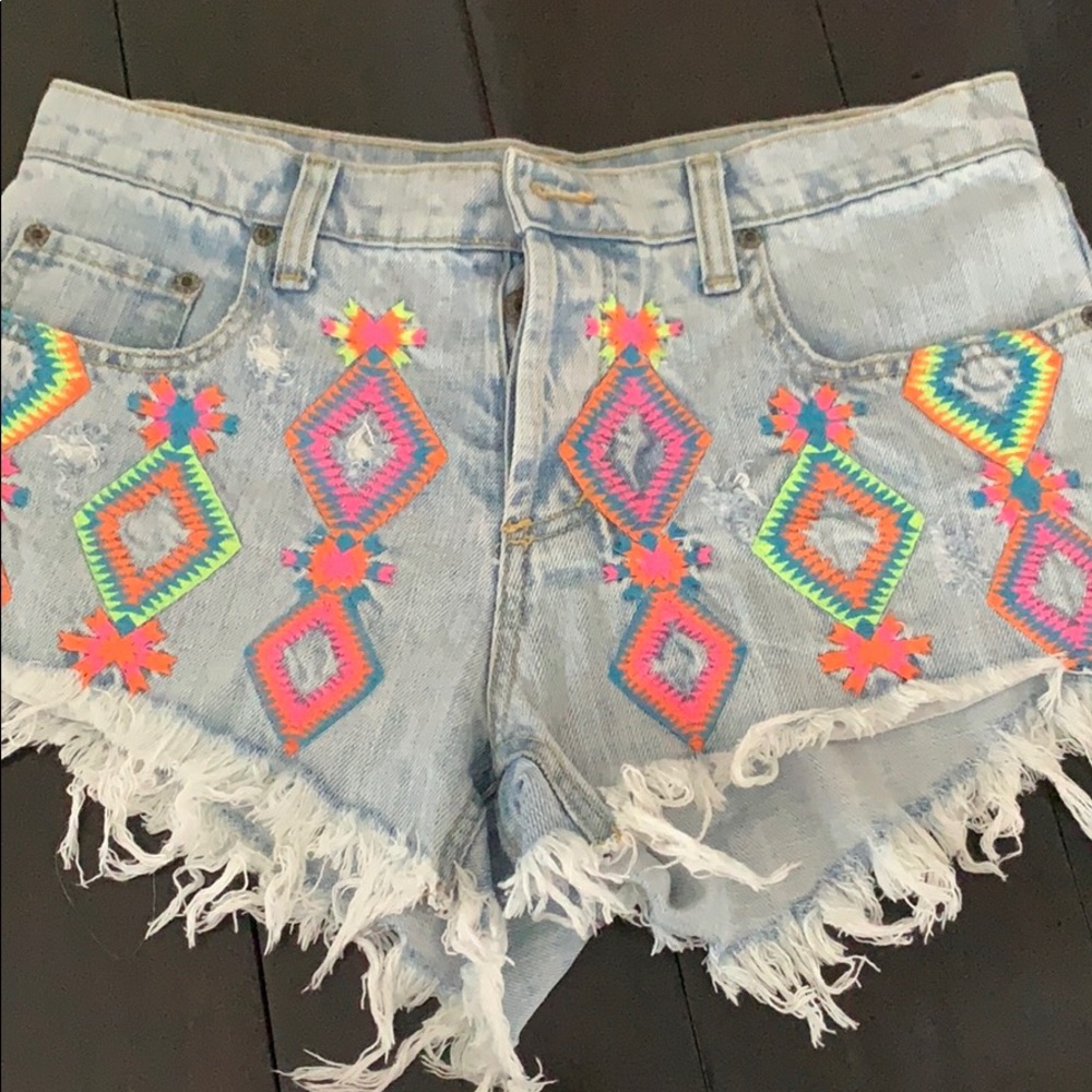 Neon tribal CARMAR Denim shorts